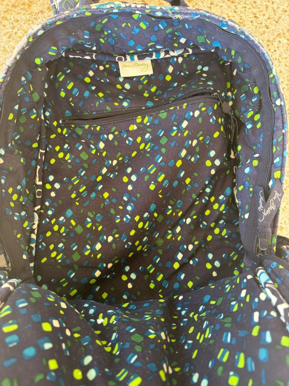Vera Bradley Quilted Navy and Teal Patterned Women’s Campus Backpack Ink Blue